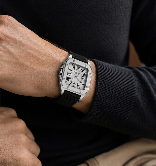 Luxury Square Roman Numeral Women's Watch – Black Silicone Strap