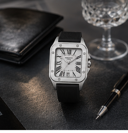 Luxury Square Roman Numeral Women's Watch – Black Silicone Strap