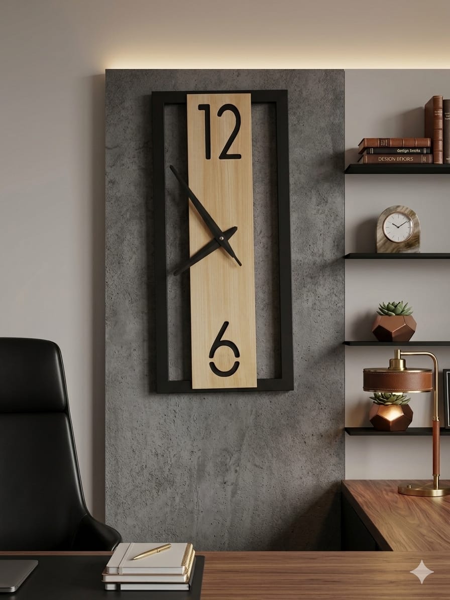 Modern Wooden Office Wall Clock – Metal & Wood Décor | Matter Times (19 x 9 Inch)